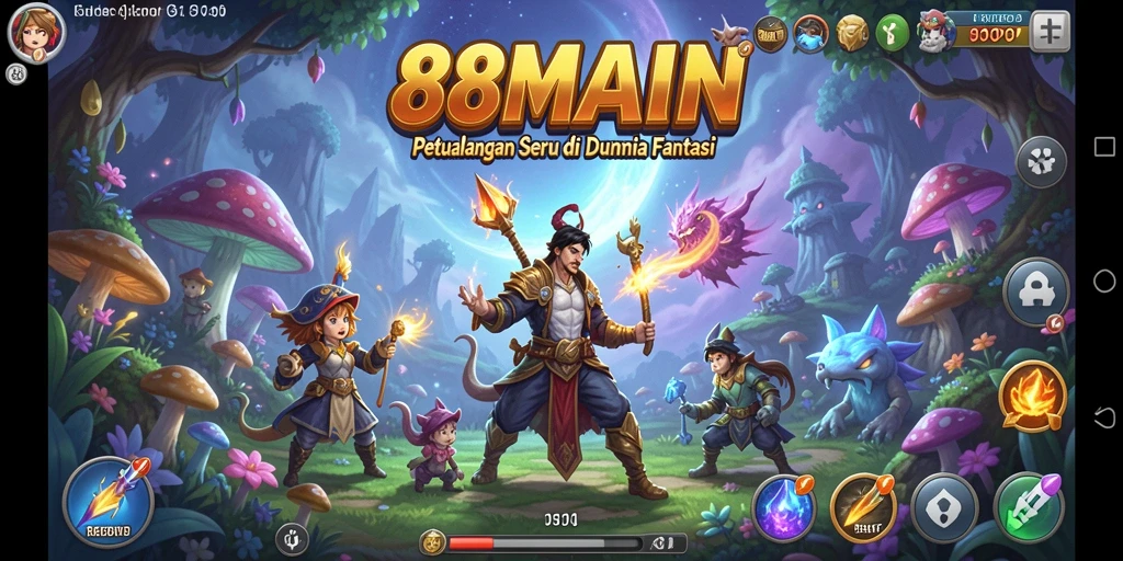 Screenshot gameplay 88MAIN menunjukkan petualangan penuh aksi di dunia fantasi.