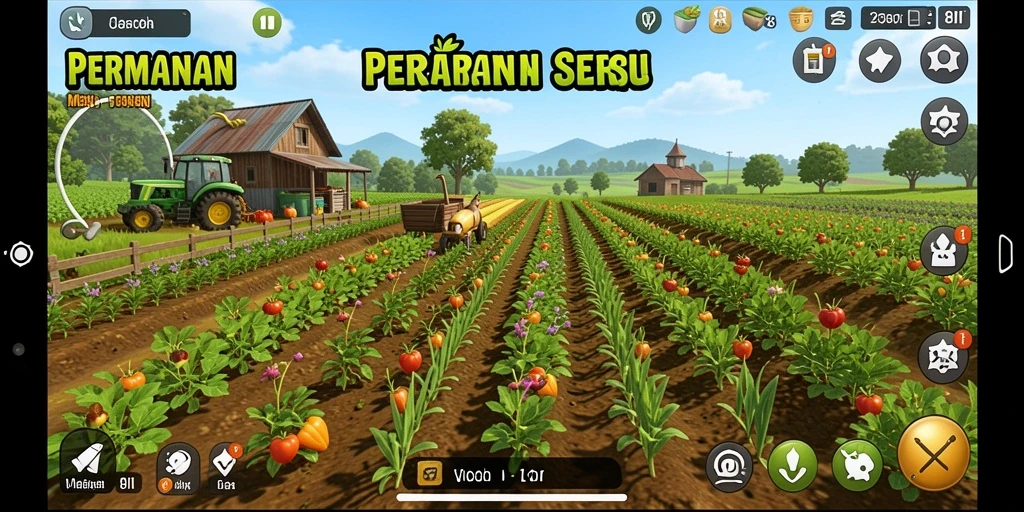 Tampilan gameplay pertanian yang menarik dari 8II, penuh warna dan aktivitas.