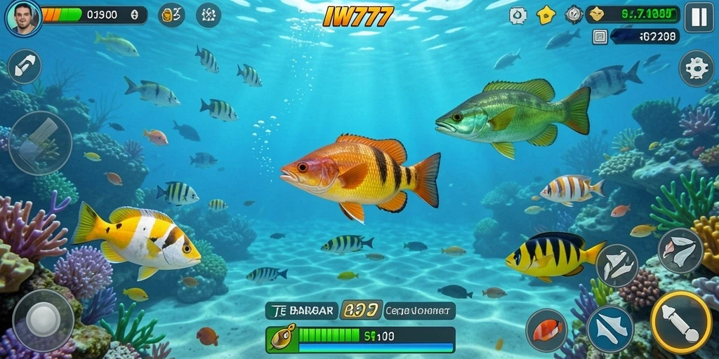 Screenshot gameplay IW777 menampilkan aksi tembak ikan yang seru dan visual yang memukau.